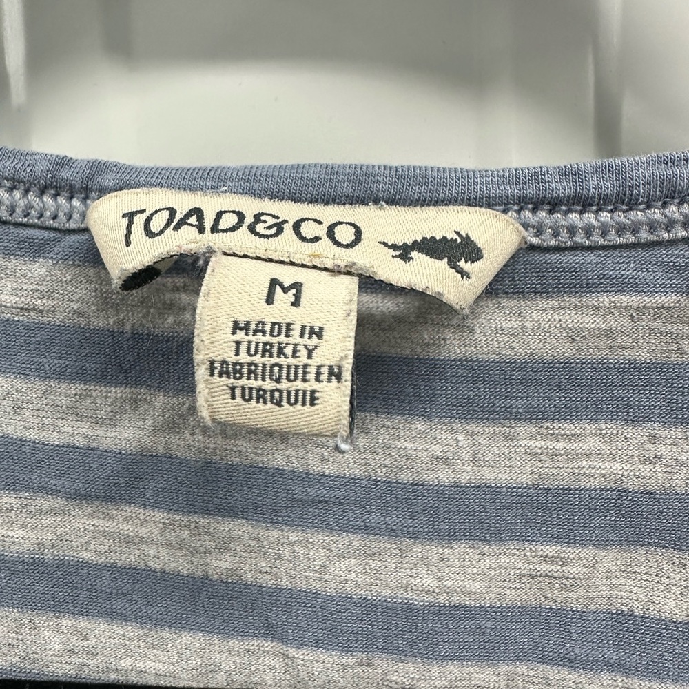 Toad&Co Marley Blue and Gray Striped V-Neck Tee - Picture 3 of 5